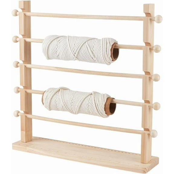 5 Tier Ribbon Holder Organizer Rack Wooden Ribbon Spool Holder Ribbon Organizer for Sewing Craft Wreath Mesh Thread Tape Roll 16.73x3.94x16.06Inch PapayaWhip