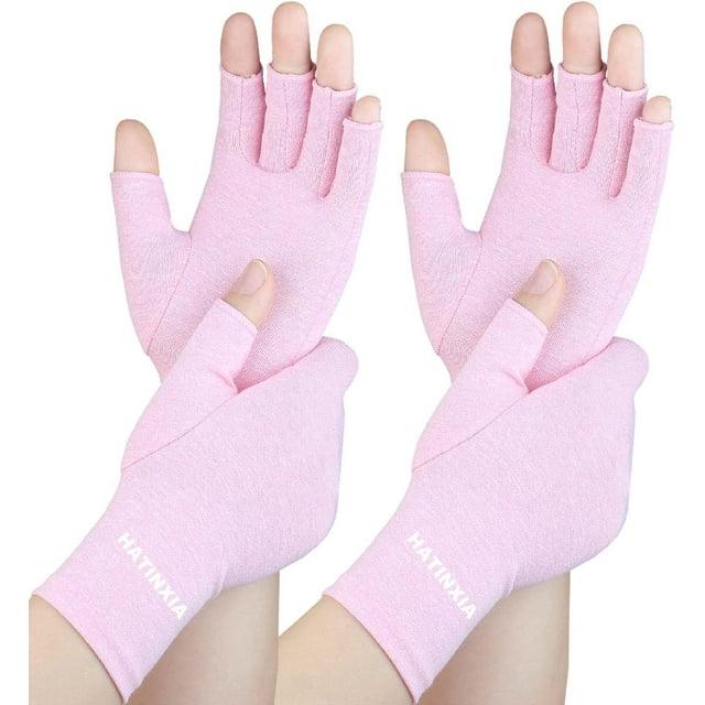 GHSDFBB 2 Paires de Gants pour Arthrite pour Femmes pour Douleur, Gants de Compression pour Main pour Tunnel Carpien, Rhumatoïde, Tendinite, Gants Sans Doigts pour Douleurs d'Arthrite, RSI, Dactylographie pour Hommes (Rose-2 Paires, m)