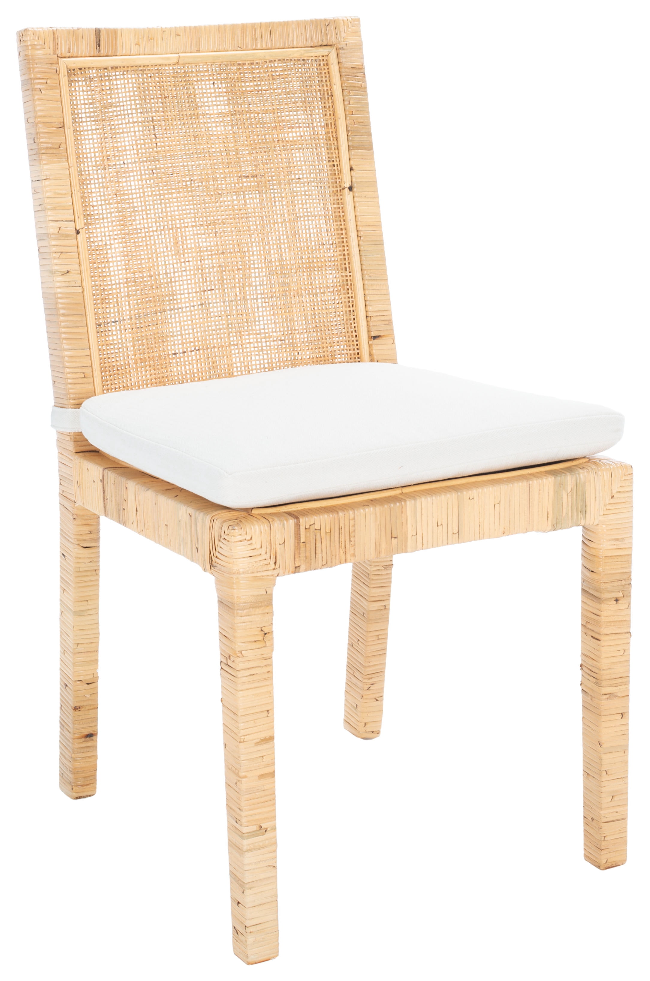 SAFAVIEH Tojo Cane Dining Chair with Cushion, Natural/White, Set of 2