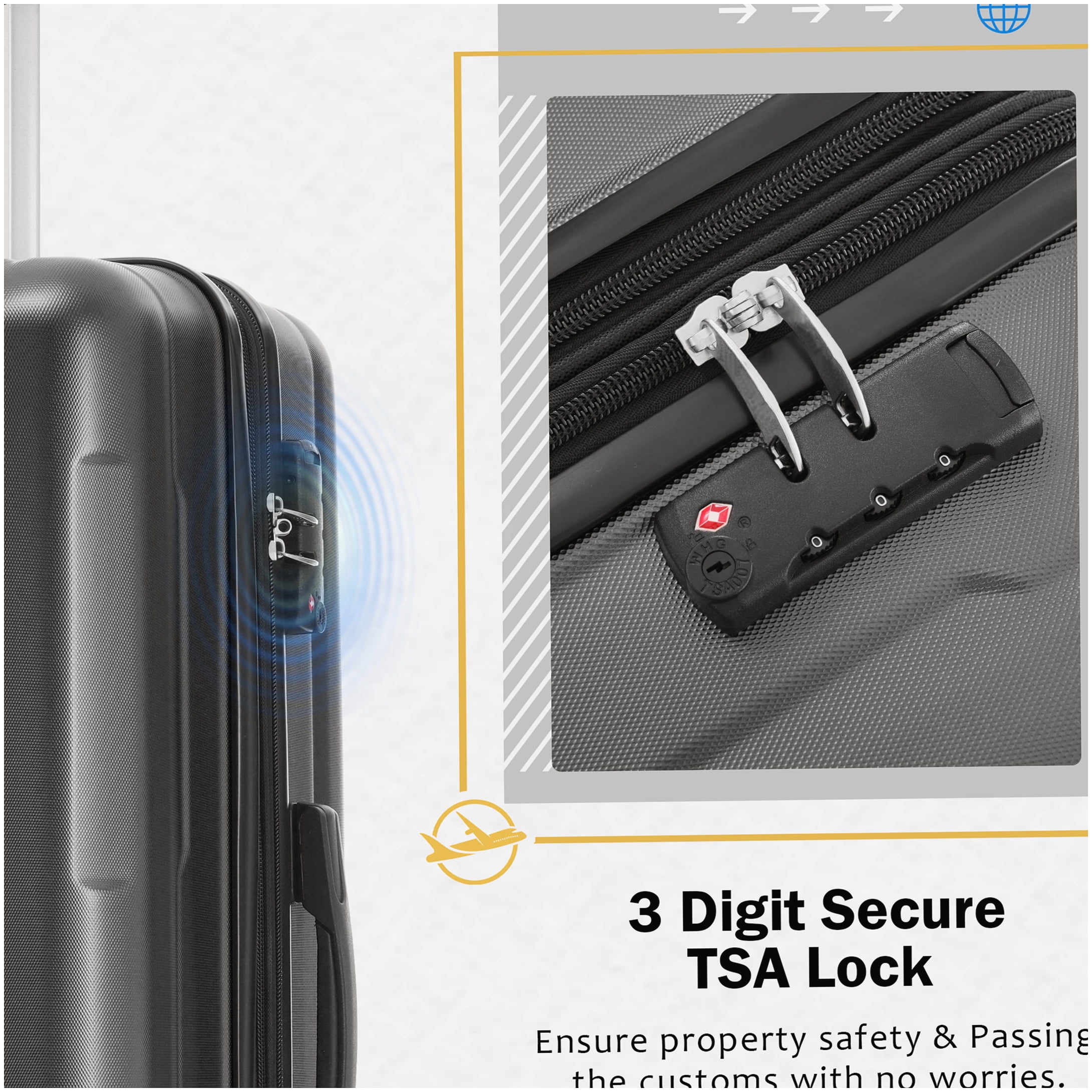 TSA Lock Lightweight ABS Hardside Luggage Set, 20 & 28 Inch Expandable Suitcases with 360° Wheels, Dark Gray