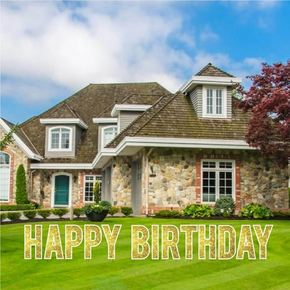 Yellow Sparkle 24" Tall Happy Birthday Yard Decoration Set - Bebas - 13 Pc Set