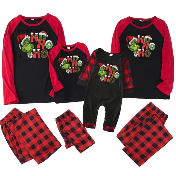 Conjuntos de pijamas navideños familiares a juego Grinch 2024, pijama de Grinch con parte superior y pantalones de pijama a cuadros, pijama de Grinch para niños y adultos para la familia, Hombres L