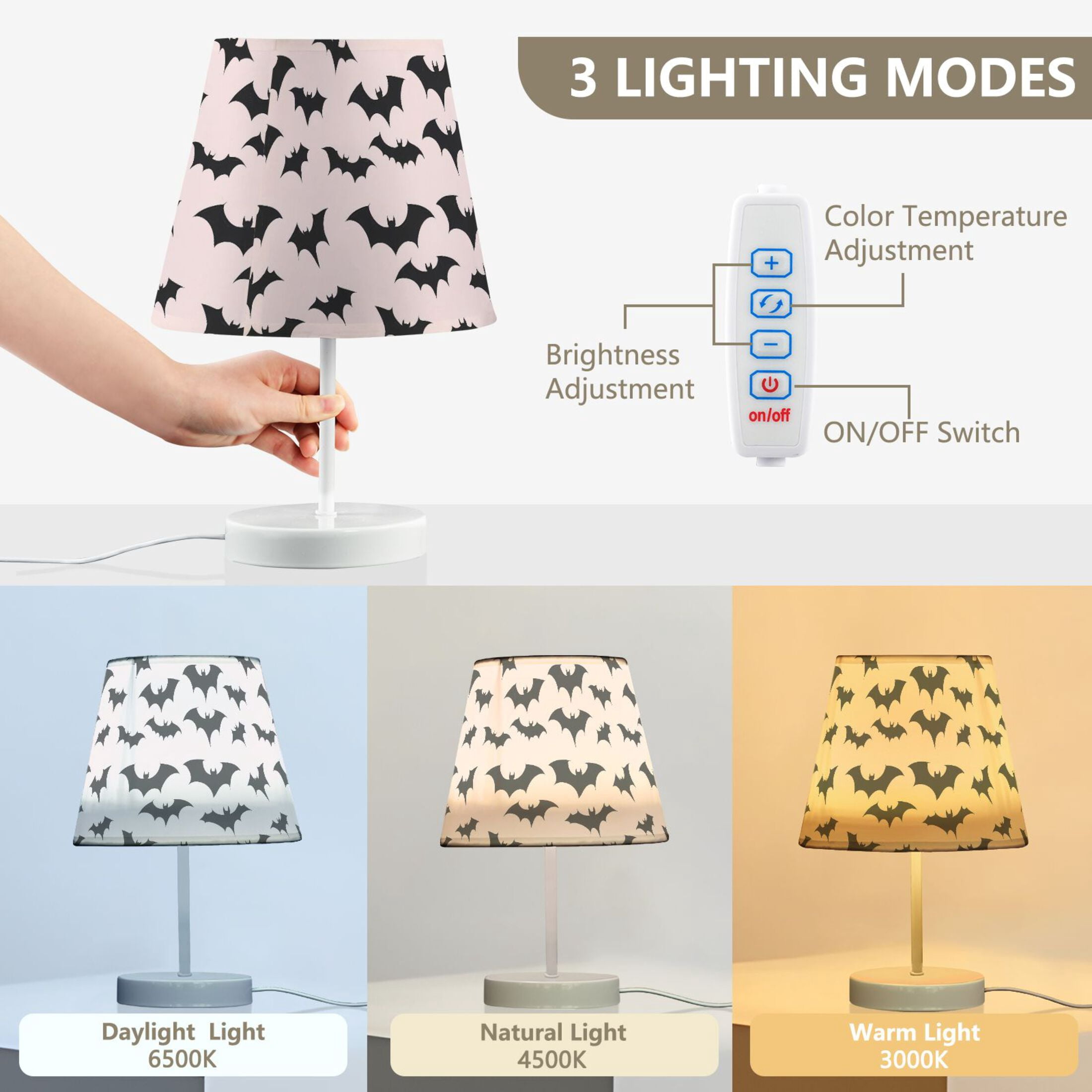 LED Desk Lamp Silhouette Bats Table Nightstand Lamps with 3 Color Temperatures for Home Bedroom Living Room Decor 8x12