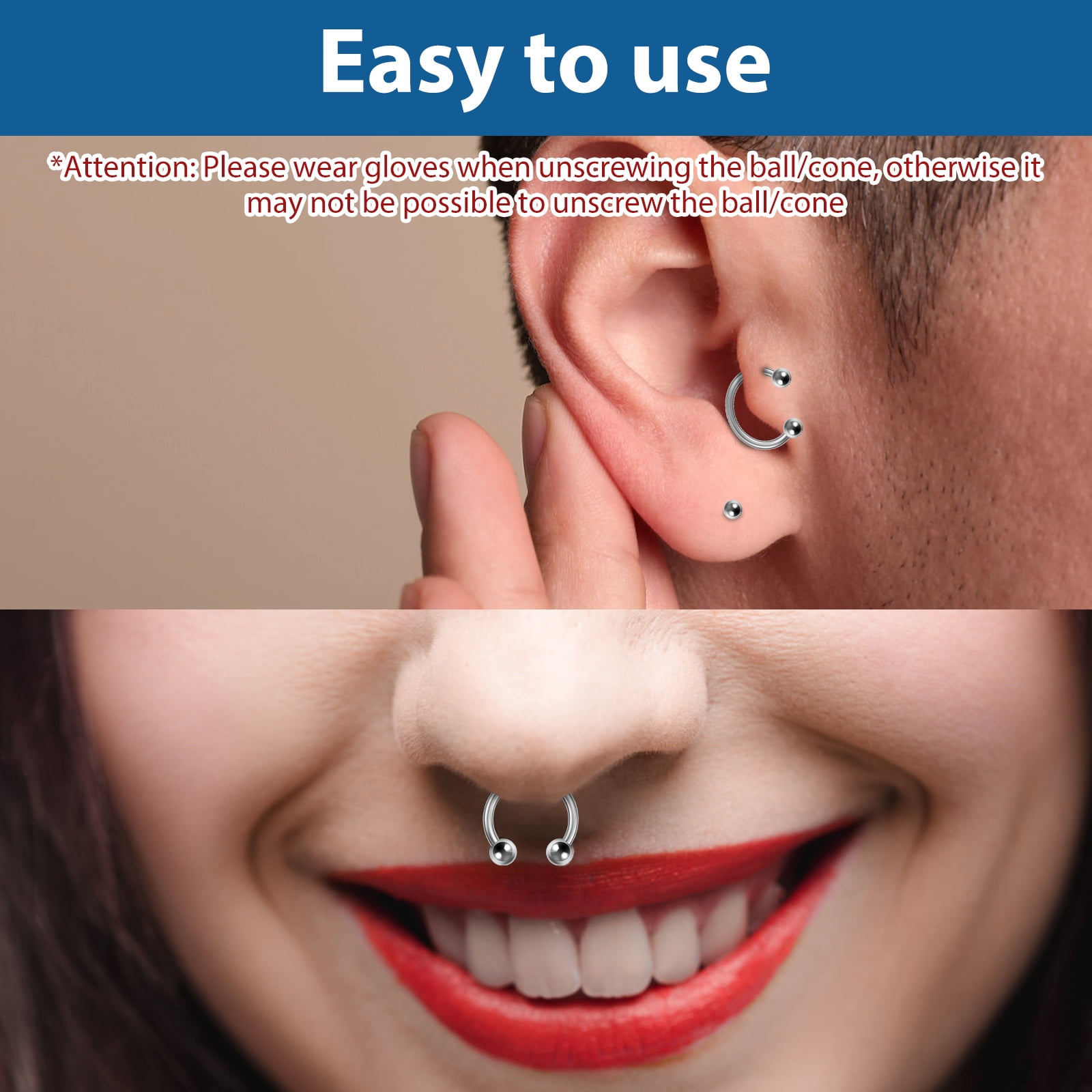 OKYMOTOR 79pcs Piercing Kit With 316L Stainless Steel Body Septum Piercing Kit for Graduation Christmas Thanksgiving Valentine's Day