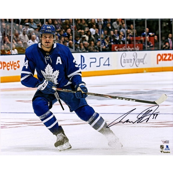 Auston Matthews Toronto Maple Leafs Autographed 16" x 20" Blue Jersey Stopping Photograph - Fanatics Authentic Certified
