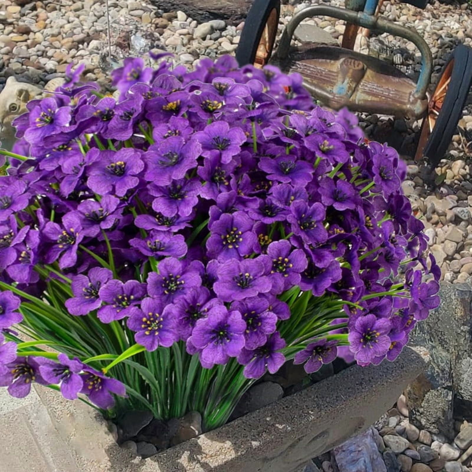 VVYXX 24 Bundles Fake Flowers Outdoor Artificial Plants Faux Flowers Spring Summer Decor Outside Home Garden Porch Window Box Decorations, Purple