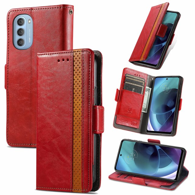 Case for Motorola Moto G51 Cover Leather Wallet Folio Case Book Design Flip Magnetic Closure - Red