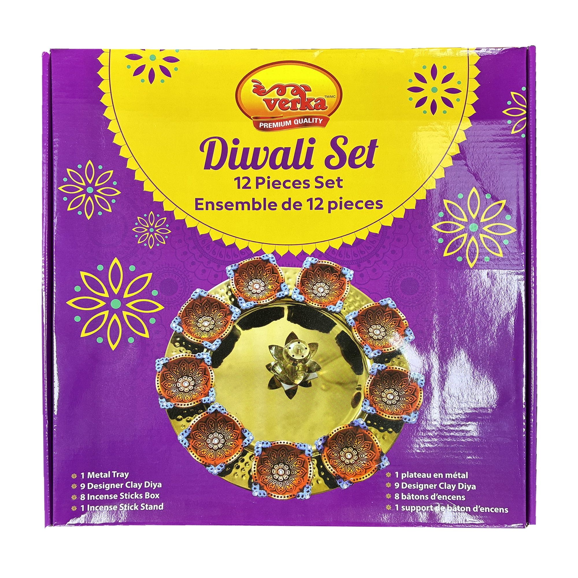 Verka 12 Piece Diwali Set includes Diyas, Agarbati, Agarbati Stand and 1 tray