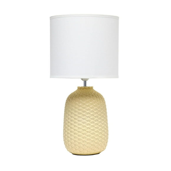 Simple Designs 20.4" Tall Traditional Ceramic Purled Texture Bedside Table Desk Lamp with Fabric Drum Shade for Home Decor, Bedroom, Living Room, Entryway, Office