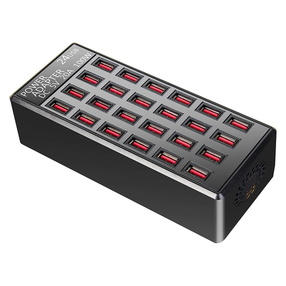 100W 24 Ports USB Charger Dock Station Power Adapter 5V 20A USB Mobile Phone Fast Charging USB Hub Multi-Port Power Adapter Dock ,No More Cable Clutter