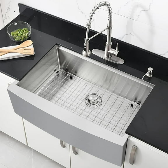 Farmhouse Sink,Apron Front Single Bowl Kitchen Sink,Deep Drop In Farm Sink Undermount with Complete Accessories,16 Gauge Stainless Steel Kitchen Sink Basin