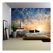 wall26 - Lighthouse and Beautiful Sunset - Removable Wall Mural | Self-Adhesive Large Wallpaper - 100x144 inches