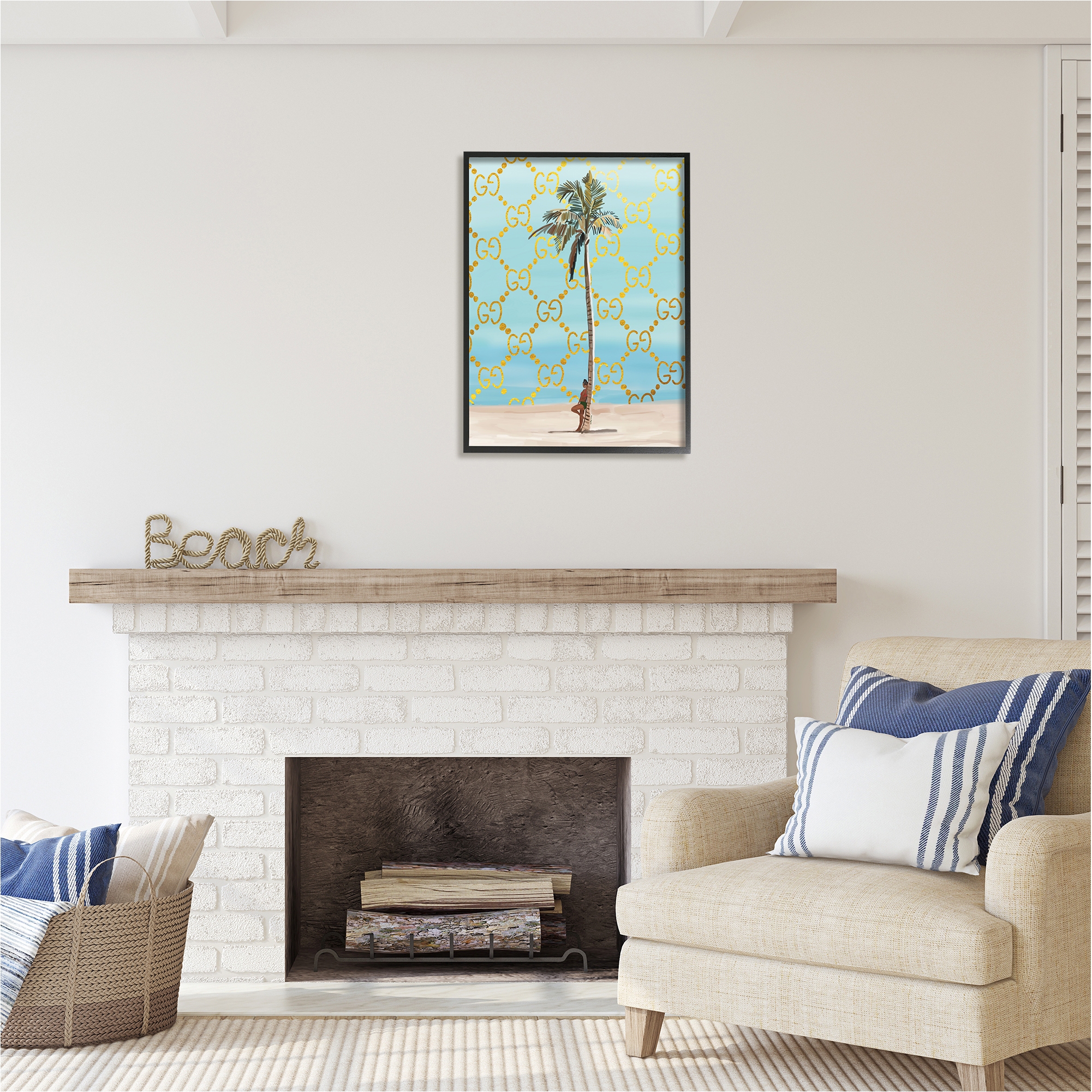 Stupell Industries Glam Pattern Palm Tree Botanical & Floral Painting Black Framed Art Print Wall Art, 24 x 30