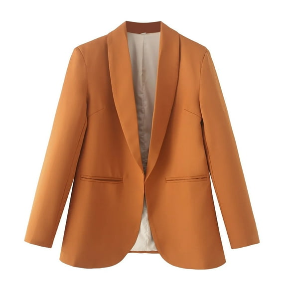 TKLPEHG Work Blazer for Women 2025 Spring Fall Business Casual Cardigan Blazers Shawl Collar Slim Long Sleeve Suit Jacket (Orange,M)