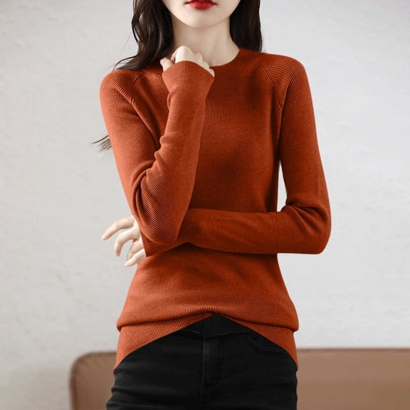 DIOAZUD Womens Slim Fit Sweater Ribbed Knit Pullover Tops Crew Neck Long Sleeve Lightweight Fitted Sweaters Basic Layer Fall Winter Brown S-XXL