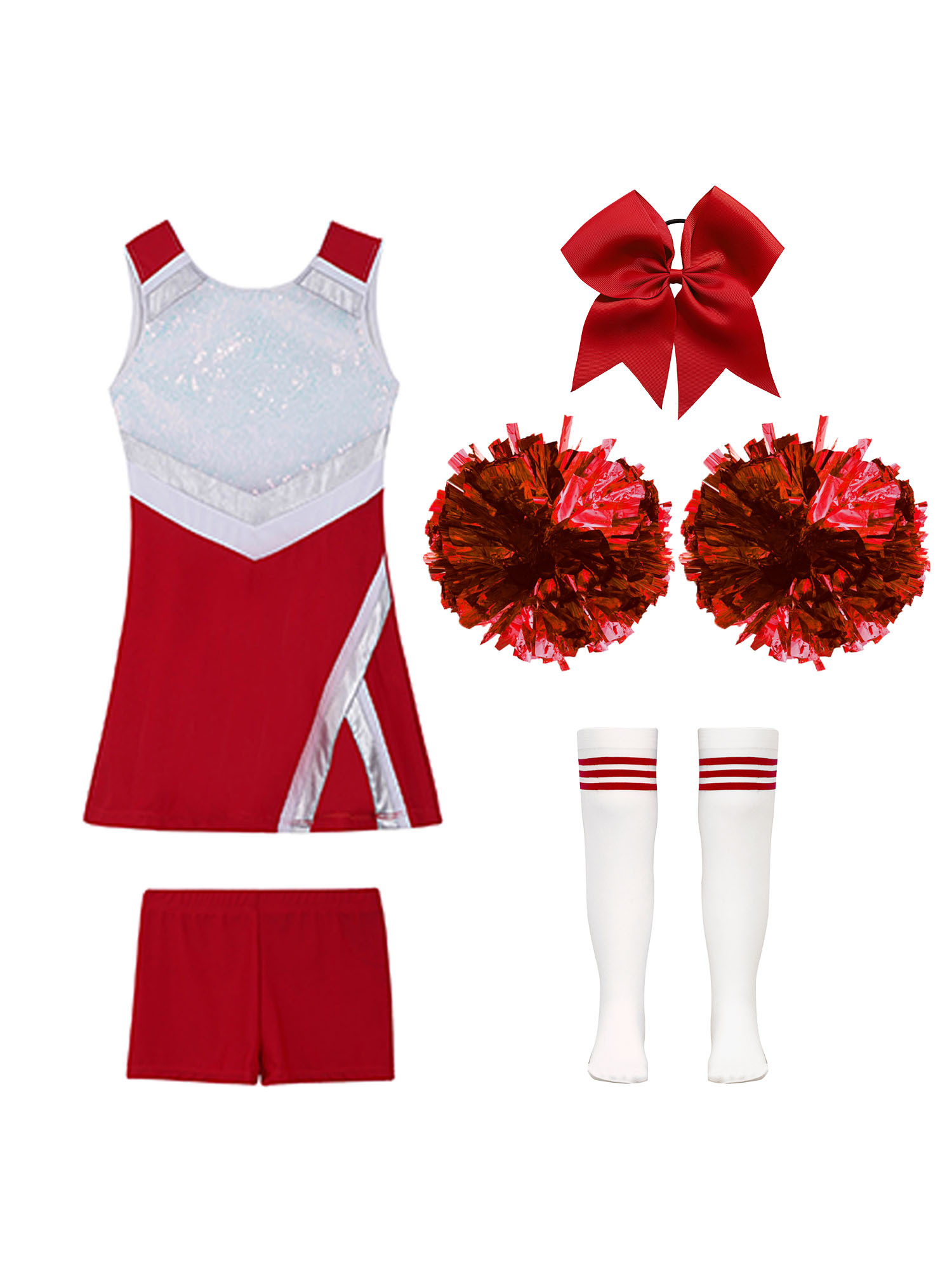 TiaoBug Kids Girls Cheer Leader Uniform Sports Games Cheerleading Dance Outfits Halloween Carnival Fancy Dress Up A Red 12 - image 3 of 5