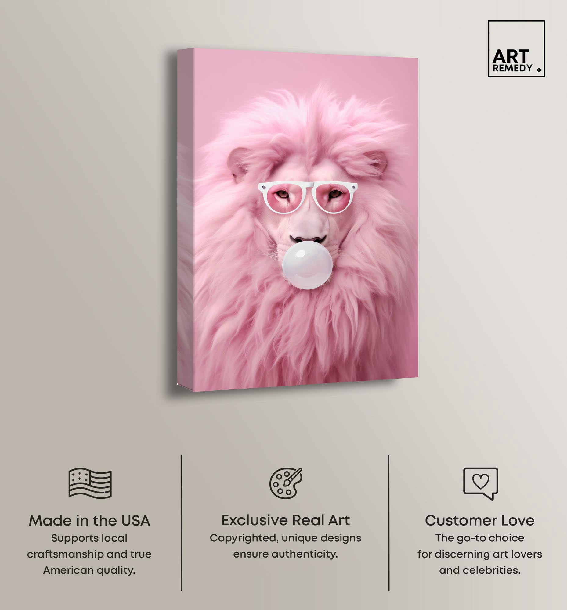 Majestic Bubblegum Lion Canvas Fashion Prints by Art Remedy, Gallery Wrapped, 20" x 30"