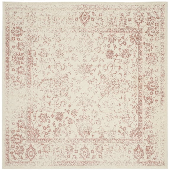 SAFAVIEH Adirondack Wyatt Traditional Distressed Area Rug, Ivory/Rose, 6' x 6' Square