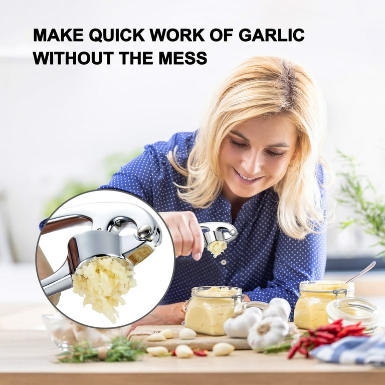 Stainless Steel Garlic Press Crusher Professional Squeezer Masher Kitchen Mincer  Tool, Silver 