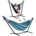 thumbnail image 2 of 2-in-1 Hammocks Hammock Chair with Stand, 475 lbs Capacity, Heavy Duty Two Person Hammock with Stand, Patent Pending, Blue Stripe, 2 of 10