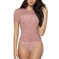 thumbnail image 1 of Balery Rose Gold Pink Glitter Body de cuello redondo de manga corta para mujer Tops de manga corta Tops básicos-Medium, 1 of 7