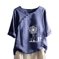 thumbnail image 1 of CHUANK Hauts pour Femmes en Liquidation à Moins de 10$ Hauts pour Femmes Décontractés Printemps Été Manches Longues Coton Lin Imprimé Graphique Pissenlit Col Rond Blouses Vintage Grande Taille, 1 of 6
