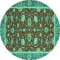 thumbnail image 1 of Ahgly Company Machine Washable Indoor Round Oriental Turquoise Blue Modern Area Rugs, 8' Round, 1 of 4