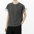 thumbnail image 2 of Timegard T-Shirts pour Femmes Manches Courtes Dentelle Col Rond Hauts Décontractés Couleur Unie Haut Basique, 2 of 5