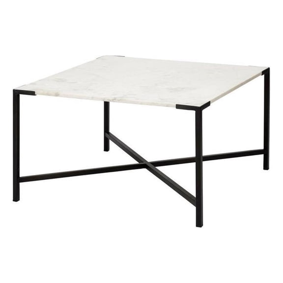 Pemberly Row Contemporary Marble & Metal Coffee Table in Black and White