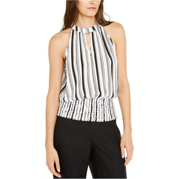 I.N.C Womens Striped Halter Top Shirt, White, Large