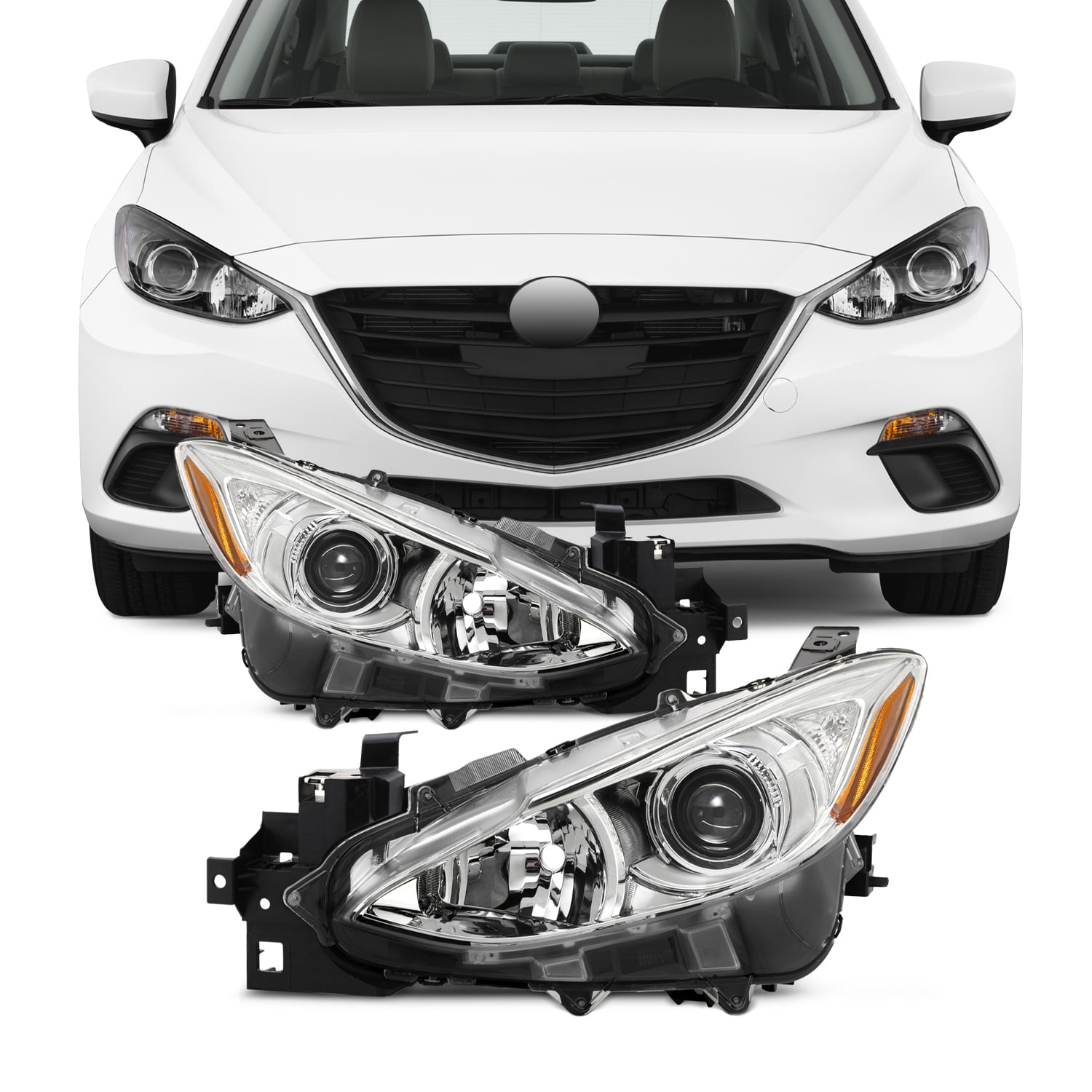For 201416 Mazda 3 OE Halogen Style Projector Chrome