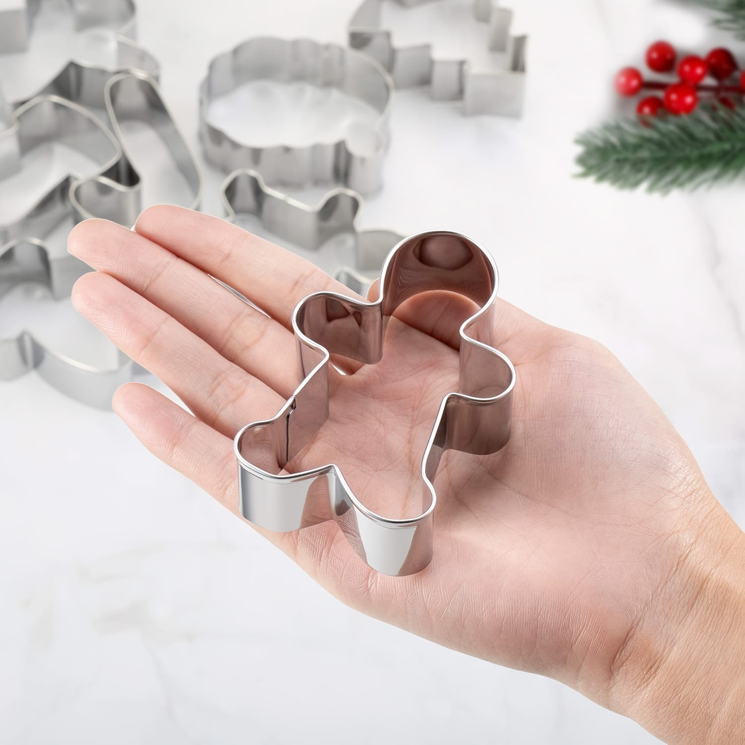 KAISHANE Set Of 5 Stainless Steel Gingerbread Man Cookie Cutters For Kids - Christmas Baking Fun!