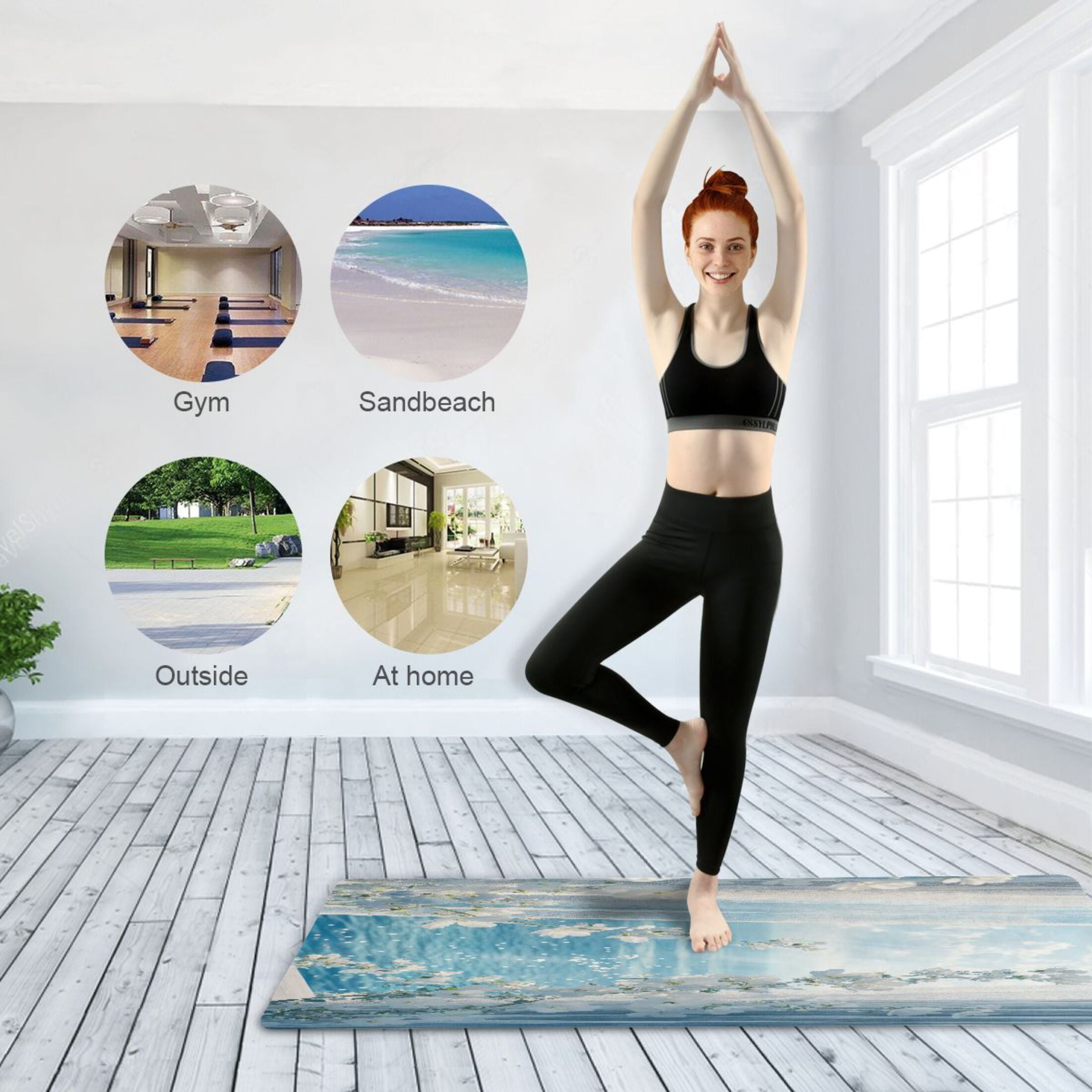 BZSMCE Yoga Mat Women White Flowers by The Sea Fitness Mat