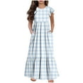 thumbnail image 1 of Yanlir Robe d'Été à Col Rond pour Filles, Nouvelle Robe Décontractée à Manches Courtes avec Imprimé Cœur et Poche avant pour un Port Confortable et Stylé 6-13 Ans (Bleu Clair#2, 12-13 Ans), 1 of 5