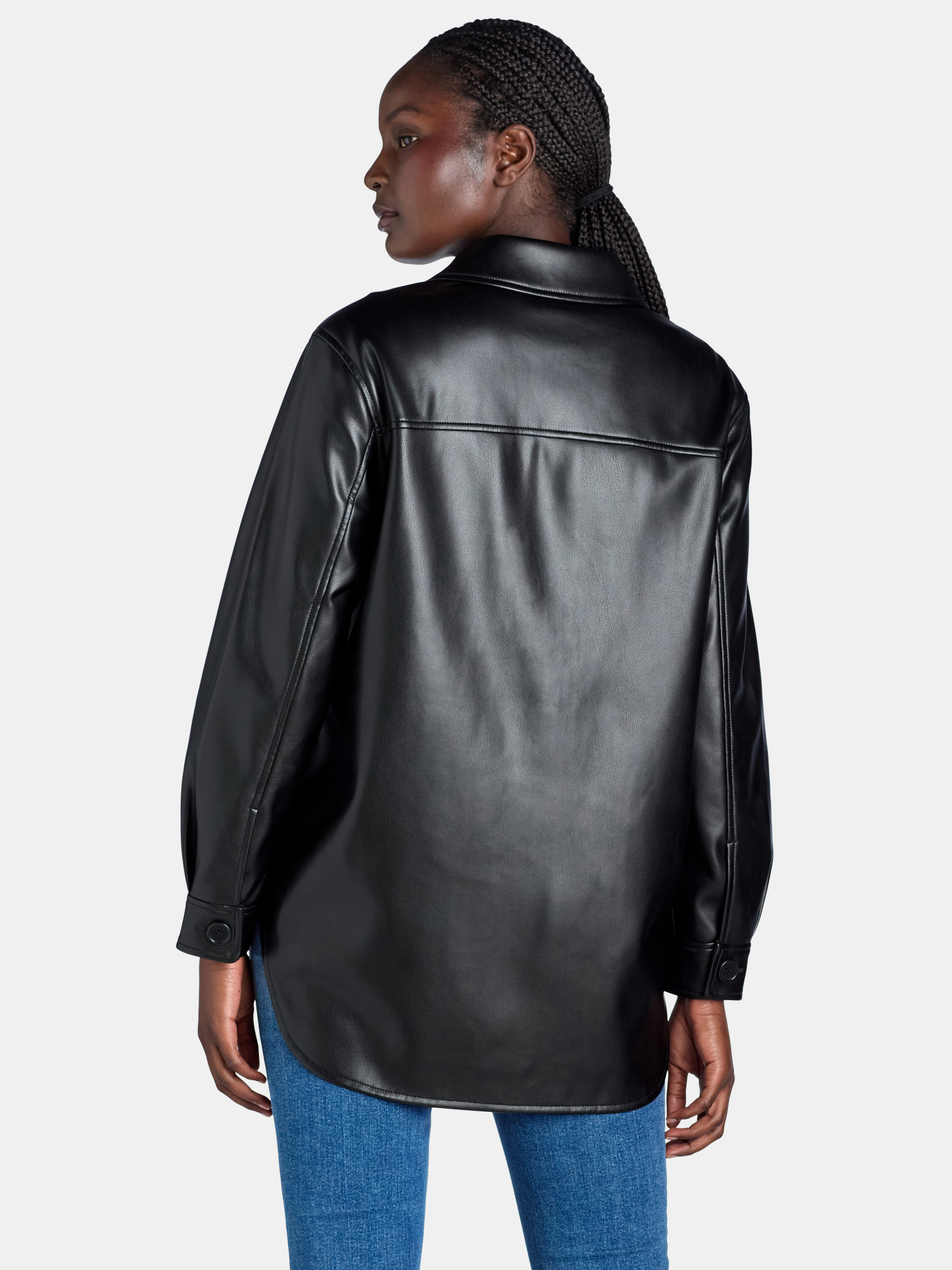 Time and Tru Women's Faux Leather Shacket, Sizes XS-XXXL