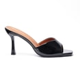 thumbnail image 6 of Women's Black Patent Leather Heeled Mules Square Open Toe Slip-On Dress Sandals, 6 of 6