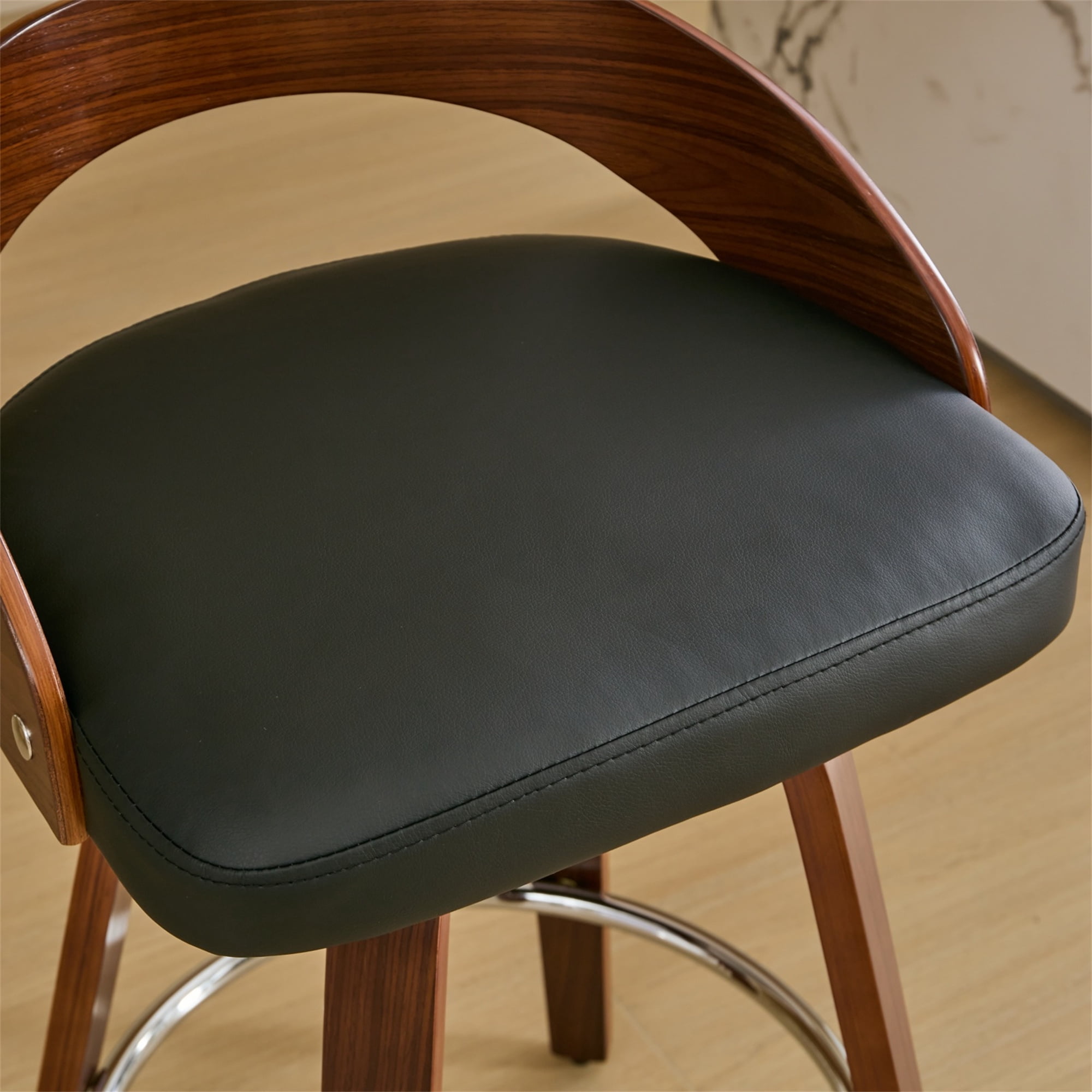 Miniyam Bar Stools Set of 2, 25-Inch Seat Height, Low Back Soft Cushion, Black