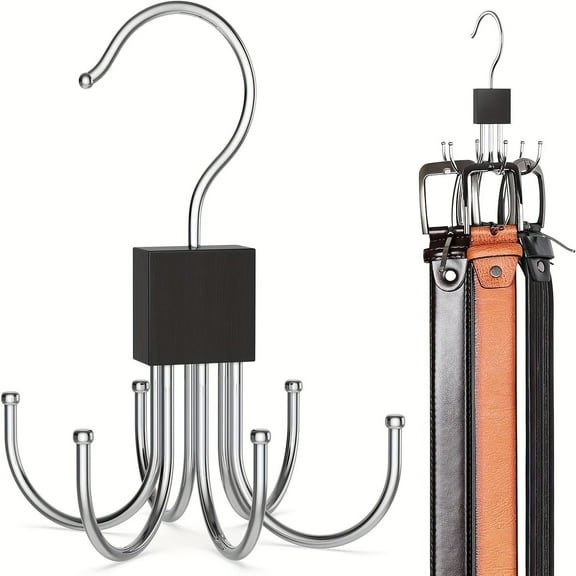 Closet Organizer and Storage Hooks, Rotating Belt Hanger for Closet, Space-Saving Metal Organizer for Scarves, Ties & Wardrobe Accessories