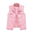 thumbnail image 3 of Capreze Women Denim Vest Solid Color Sleeveless Cropped Jacket Buttons Down Lapel Jean Vest Plus Size, 3 of 9