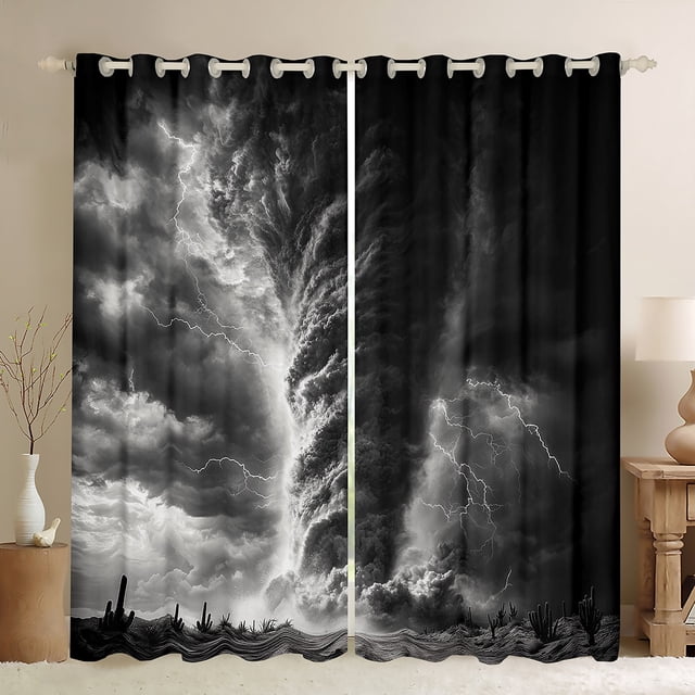 3D Tornado Curtains Horror Disaster Pattern Curtains & Drapes Tornado Storm Lightning Window Curtains Cyclone Natural Disaster Theme 30%-50% Blackout Curtains 42''Wx90''L