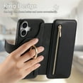 thumbnail image 6 of TECH CIRCLE for iPhone 16 2-in-1 Phone Case 6.1" 2024, Magnetic Back Cover with Removable Flip Wallet Case, with Card Slots/Ring Holder Grip, Compatible with MagSafe, PU Leather Case, Black, 6 of 10