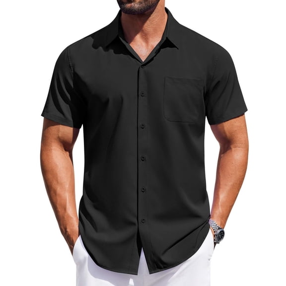 COOFANDY Mens Short Sleeve Button Down Shirts Wrinkle Free Dress Shirts Wedding Vacation Shirts