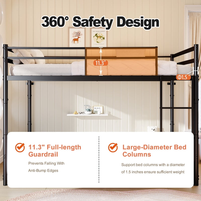 Twin-Over-Twin Metal Bunk Bed Convertible to 2 Separated Platform Beds, Noise-Free Kids Bed Frame with Rubber Anti-Slip Ladder