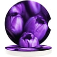 thumbnail image 1 of FMSHPON Purple Tulip Black Set of 6 Car Coaster for Drinks, Absorbent Ceramic Stone Coasters Cup Mat with Cork Base for Home Kitchen Room Coffee Table Bar Decor, 1 of 5