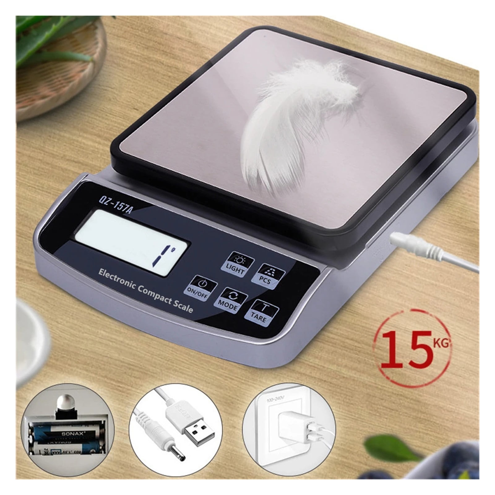 15KG/10KG/3KG Electronic Scale USB Charge Precision Kitchen Balance Food Scale, Household Coffee Scale Smart Digital Baking Scale ,Simple Operation