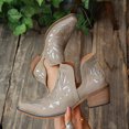 thumbnail image 6 of SACFOF Women's Western Ankle Boots Cutout Glitter Cowgirl Booties Pointed Toe Chunky Block Mid Heel V Cut Slip On Vintage Country Boots, 6 of 6