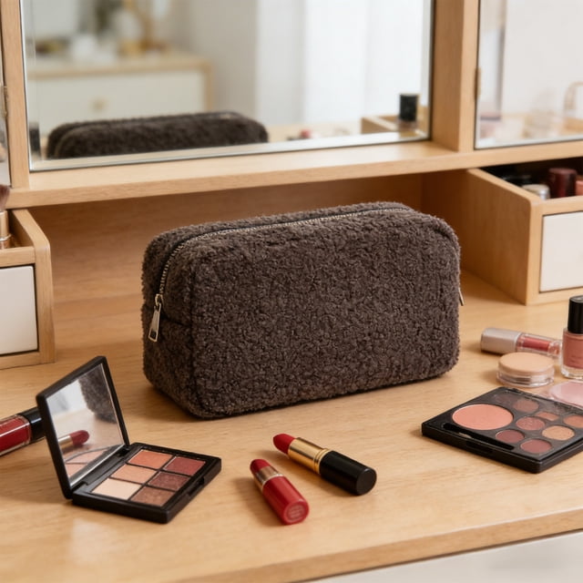 Bolsa de almacenamiento de felpa de peluche | Neceser portátil de viaje para cosméticos y artículos de aseo