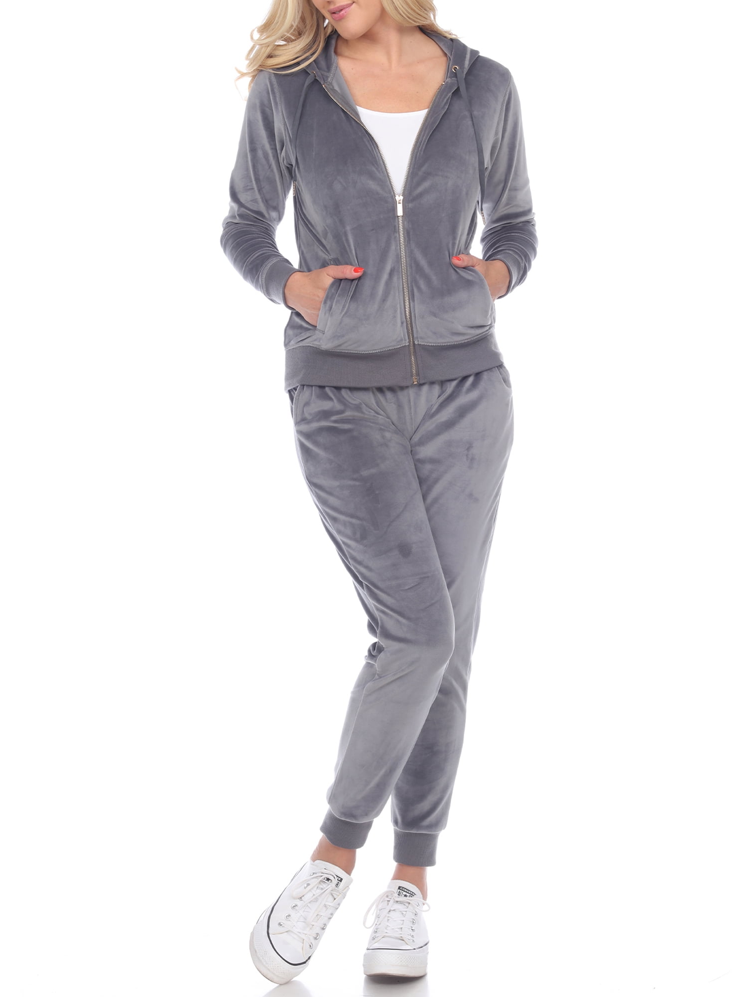 White Mark Womens Athletic Soft Velour Zip Up Hoodie & Sweat Pants Set Jogging Suit