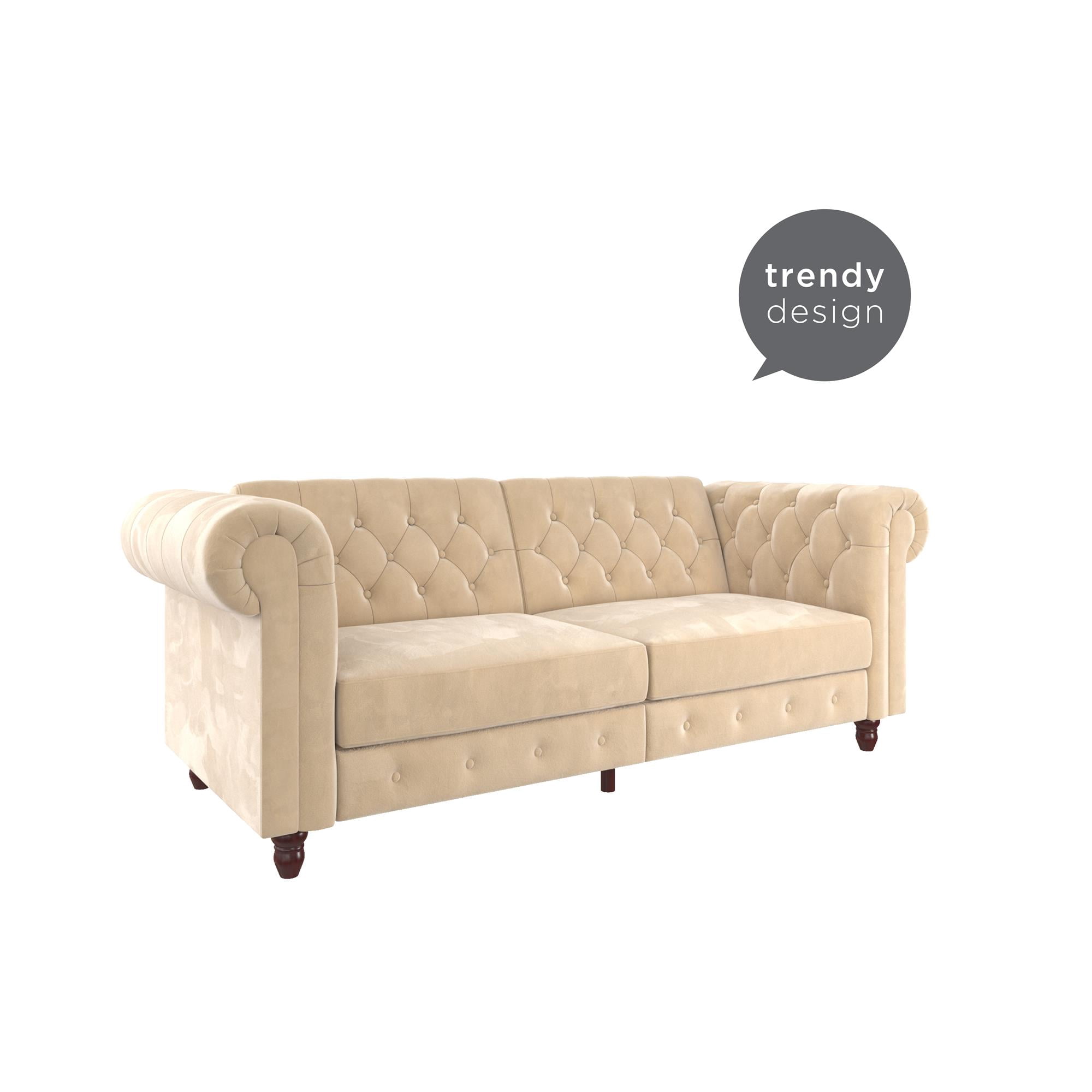 DHP Felix Chesterfield Coil Sofa Futon, Ivory Velvet