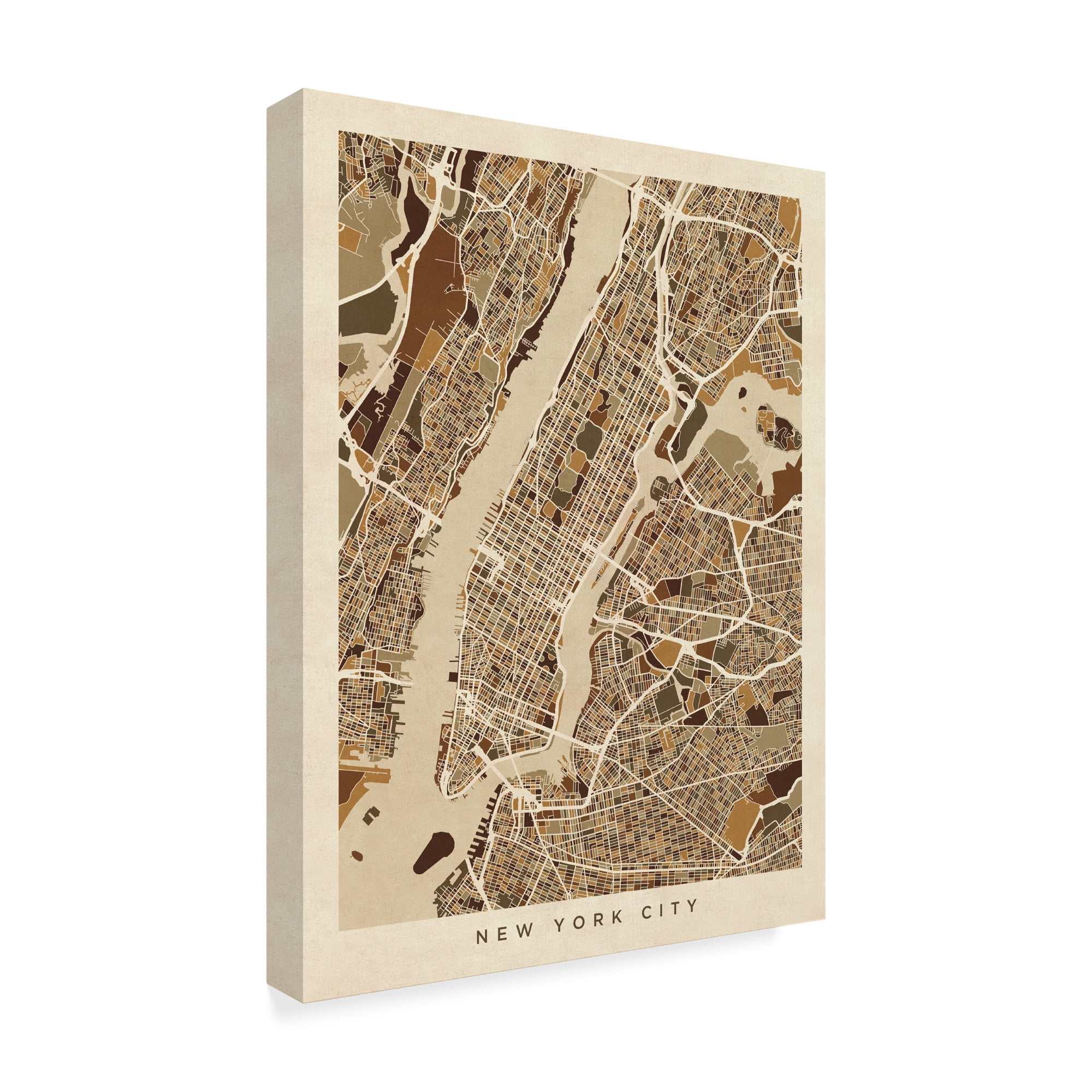 Trademark Fine Art 'New York City Street Map Brown' Canvas Art by Michael Tompsett